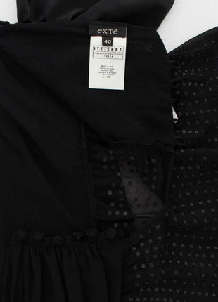 Exte Black Neck Wrap Top Blouse - XLchoice