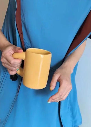 Handcrafted Ceramic Chubby Mugs with Big Twisted Handle - Unique Stylish Tea & Coffee Cups-0