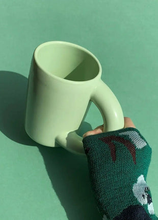 Handcrafted Ceramic Chubby Mugs with Big Twisted Handle - Unique Stylish Tea & Coffee Cups-2