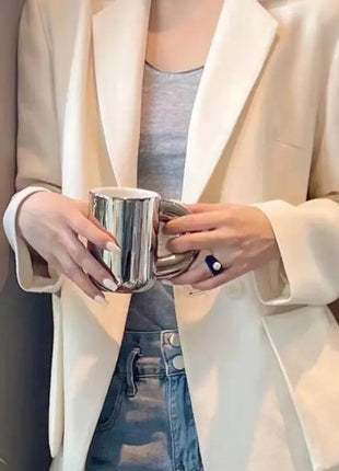 Handcrafted Ceramic Chubby Mugs with Big Twisted Handle - Unique Stylish Tea & Coffee Cups-3