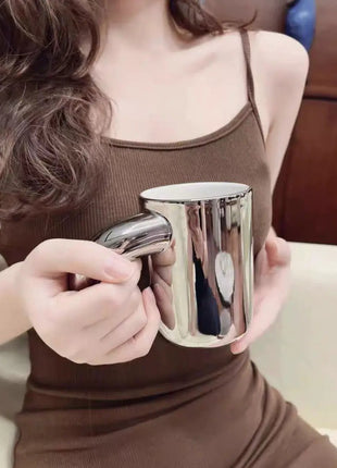 Handcrafted Ceramic Chubby Mugs with Big Twisted Handle - Unique Stylish Tea & Coffee Cups-7