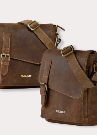 IULIUS crossbody-tasker i ægte læder, 2 unisex-tasker i brun