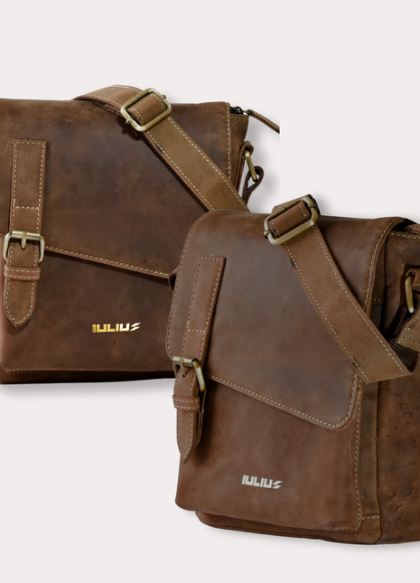IULIUS crossbody-tasker i ægte læder, 2 unisex-tasker i brun