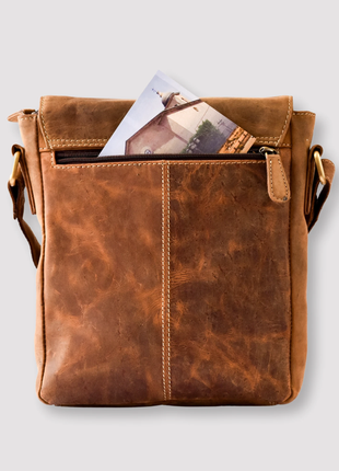 Ægte top grain-læder crossbodytaske IULIUS; brun crossbodytaske med forlomme