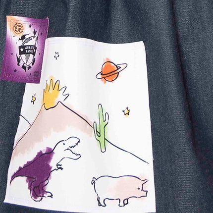 Blue Denim Skirt with Appliqué