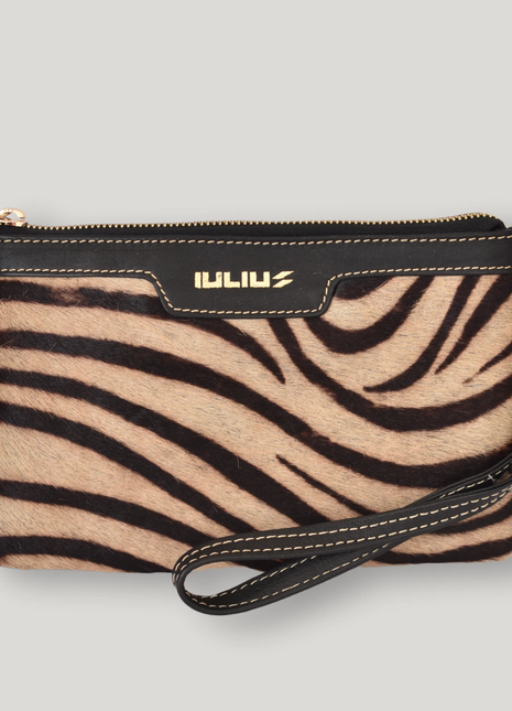Cartera de Mano de Cuero Negro con Solapa Pelo Cebra – Piel Genuina – IULIUS - XLchoice