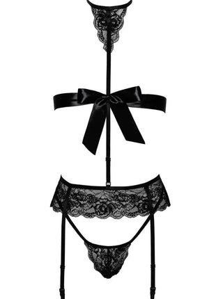 Kissable KISS244 Black Lace 4-Piece Set — Garter Belt & Choker - xlchoice.com