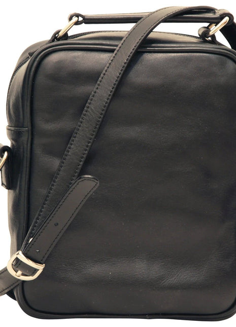 Leather Shoulder Bag with front pocket - Black - XLchoice