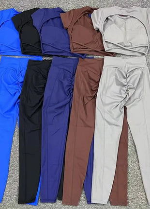 Cross Backless Sporty Set Women 2 Piece Sportswear Short Sleeve Training Suit for Fitness Yoga Wear Female Gym Workout Clothes - xlchoice.com