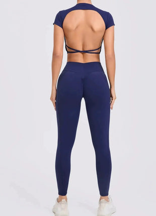 Cross Backless Sporty Set Women 2 Piece Sportswear Short Sleeve Training Suit for Fitness Yoga Wear Female Gym Workout Clothes - xlchoice.com