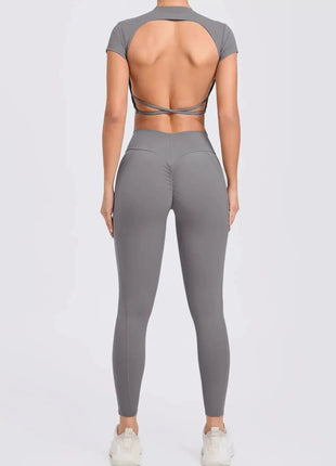 Cross Backless Sporty Set Women 2 Piece Sportswear Short Sleeve Training Suit for Fitness Yoga Wear Female Gym Workout Clothes - xlchoice.com