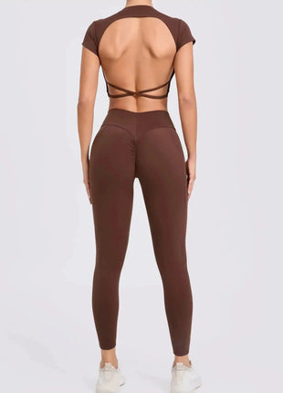 Cross Backless Sporty Set Women 2 Piece Sportswear Short Sleeve Training Suit for Fitness Yoga Wear Female Gym Workout Clothes - xlchoice.com
