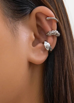 3Pcs/set Metal Chunky No Piercing Clip Earrings Geometric Ear Cuff Earrings for Women Ladies Party Girls Y2K Jewelry 2024 Trendy - xlchoice.com