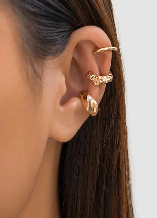3Pcs/set Metal Chunky No Piercing Clip Earrings Geometric Ear Cuff Earrings for Women Ladies Party Girls Y2K Jewelry 2024 Trendy - xlchoice.com