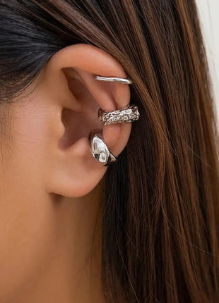 3Pcs/set Metal Chunky No Piercing Clip Earrings Geometric Ear Cuff Earrings for Women Ladies Party Girls Y2K Jewelry 2024 Trendy - xlchoice.com