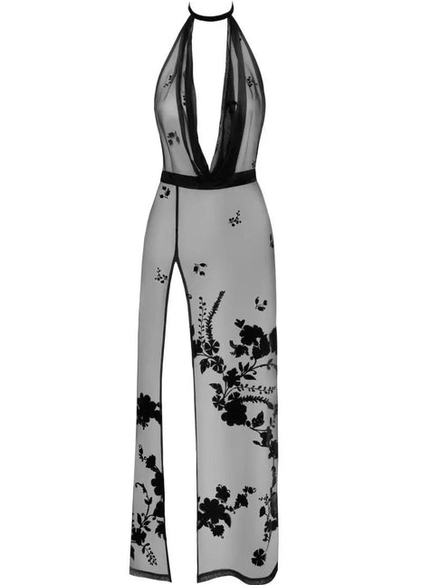 Noir Handmade F312 Long Sheer Mesh Dress — Open Back & Velvet Trim - xlchoice.com