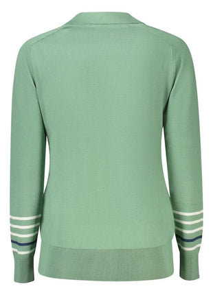 North Sails Verde Viscosa women's long-sleeve green sweater with white and navy striped cuffs