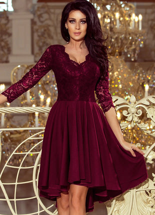 Numoco 210-13 NICOLLE - dress with longer back with lace neckline - plum - XLchoice