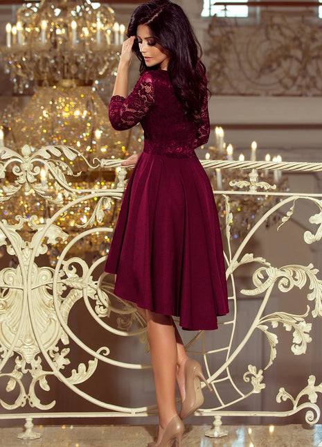 Numoco 210-13 NICOLLE - dress with longer back with lace neckline - plum - XLchoice