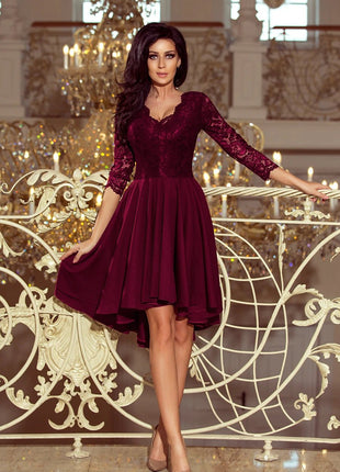 Numoco 210-13 NICOLLE - dress with longer back with lace neckline - plum - XLchoice