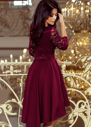 Numoco 210-13 NICOLLE - dress with longer back with lace neckline - plum - XLchoice