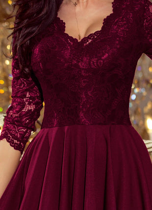 Numoco 210-13 NICOLLE - dress with longer back with lace neckline - plum - XLchoice