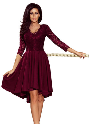Numoco 210-13 NICOLLE - dress with longer back with lace neckline - plum - XLchoice