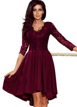 Numoco 210-13 NICOLLE - dress with longer back with lace neckline - plum - XLchoice