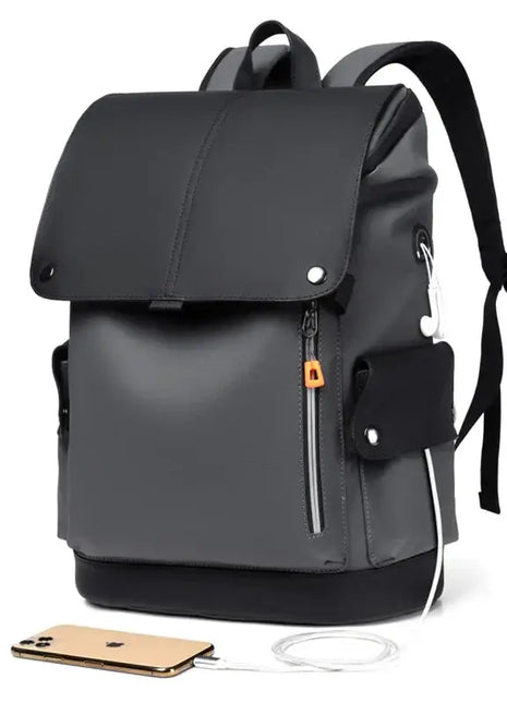 Waterproof PU Leather Laptop Backpack Computer Bag Grey - xlchoice.com