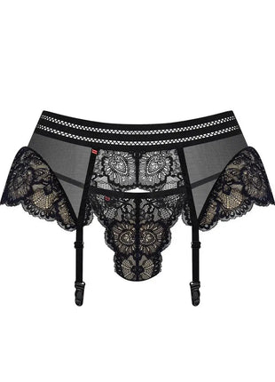 Obsessive 853 Black Garter Belt & Thong Set — Lace Mesh Duo - xlchoice.com