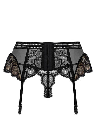 Obsessive 853 Black Garter Belt & Thong Set — Lace Mesh Duo - xlchoice.com