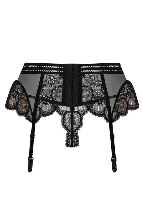 Obsessive 853 Black Garter Belt & Thong Set — Lace Mesh Duo - xlchoice.com
