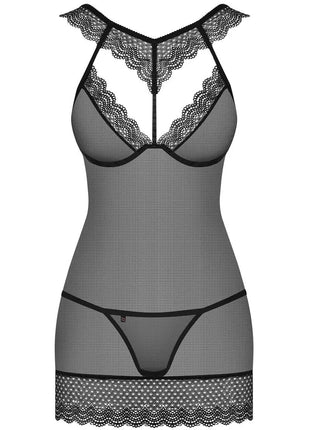 Obsessive 857 Black Sheer Chemise — Lace Trim & Matching Thong - xlchoice.com