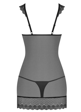 Obsessive 857 Black Sheer Chemise — Lace Trim & Matching Thong - xlchoice.com