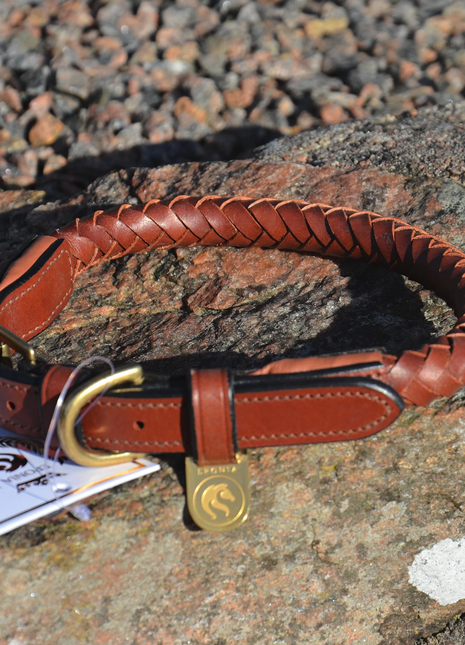 Premium dog collar in rounded natural tanned leather - XLchoice