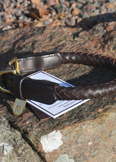 Premium dog collar in rounded natural tanned leather - XLchoice