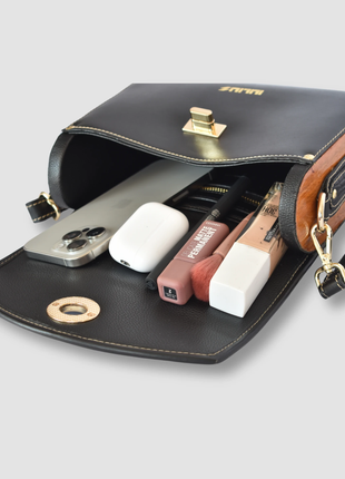 Bolso de Cuero con Solapa patron Cocodrilo  y Laterales de Madera – IULIUS - XLchoice