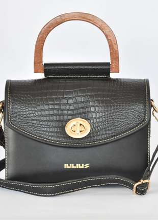 Bolso de Cuero con Solapa patron Cocodrilo  y Laterales de Madera – IULIUS - XLchoice