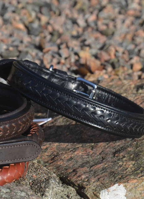 Premium dog collar in plaited natural tanned leather - XLchoice