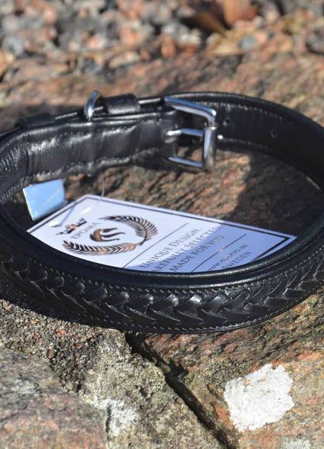 Premium dog collar in plaited natural tanned leather - XLchoice