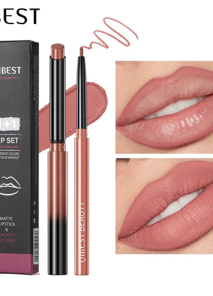 QIBEST 2pcs Lipstick Lipliner Pen Set Matte Nude Lip Liner Pencil Waterproof Long Lasting Lipstick Pen Contour Makeup For Women - xlchoice.com