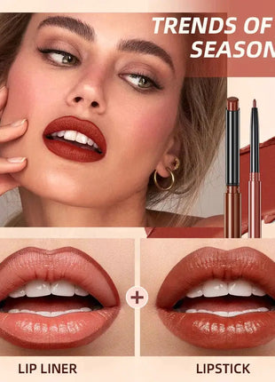 QIBEST 2pcs Lipstick Lipliner Pen Set Matte Nude Lip Liner Pencil Waterproof Long Lasting Lipstick Pen Contour Makeup For Women - xlchoice.com
