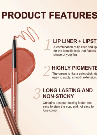 QIBEST 2pcs Lipstick Lipliner Pen Set Matte Velvet Lip Liner Pencil Contour Makeup Sexy Red Lip Stick Long Lasting Cosmetics - xlchoice.com