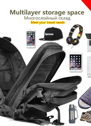 45L Tactical Assault Backpack – Waterproof Outdoor Rucksack Black