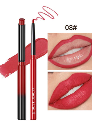 QIBEST 2pcs Lipstick Lipliner Pen Set Matte Velvet Lip Liner Pencil Contour Makeup Sexy Red Lip Stick Long Lasting Cosmetics
