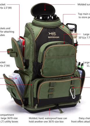 NNEOBATackle Backpack with Rain Cover Rod Holders Army Green