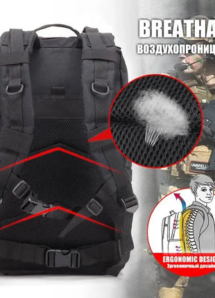 45L Tactical Assault Backpack – Waterproof Outdoor Rucksack Black