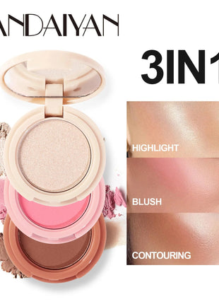 3 In 1 Matte Highlighter Contouring Blush Palette Pearly Shiny Eyeshadow Multifunctional Face Makeup Palette Female Cosmetic