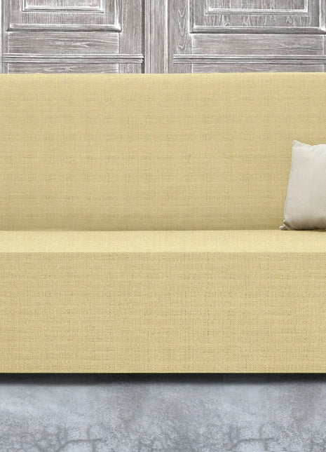 COVER Salvadivani OUTLET UNITO paglia slipcover on beige sofa with brown arms and two cushions