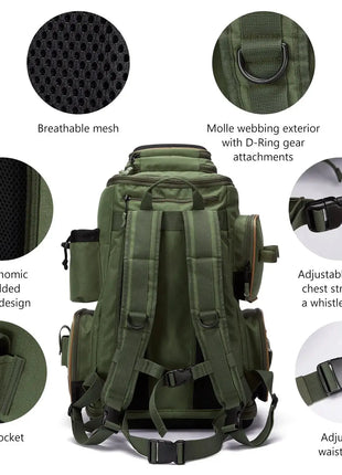 NNEOBATackle Backpack with Rain Cover Rod Holders Army Green